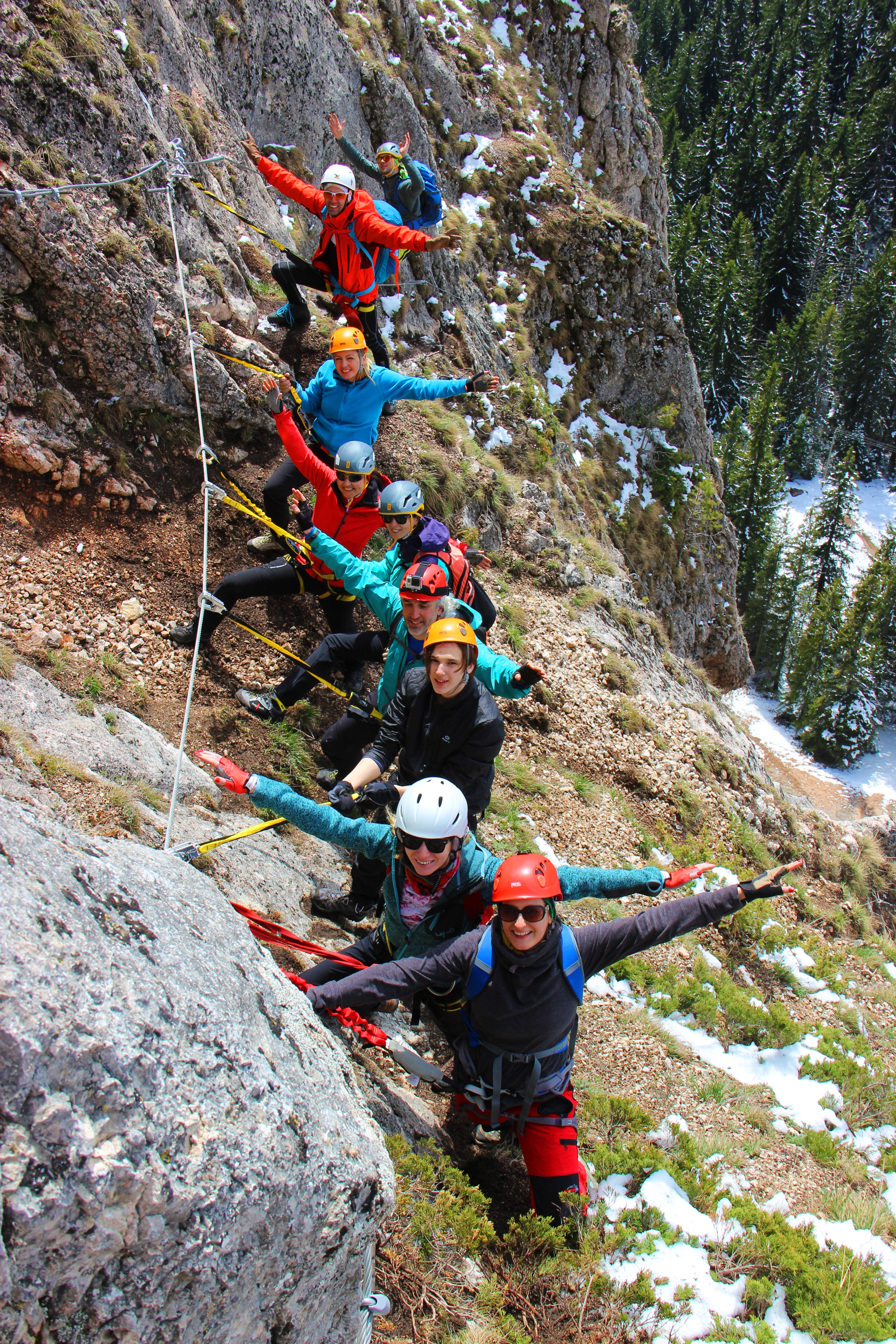 group foto of climbers on a via ferrata route