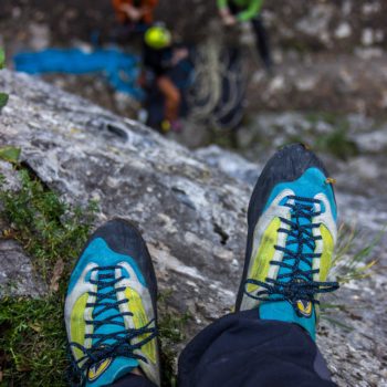 close up picture of la sportiva climbing shoes
