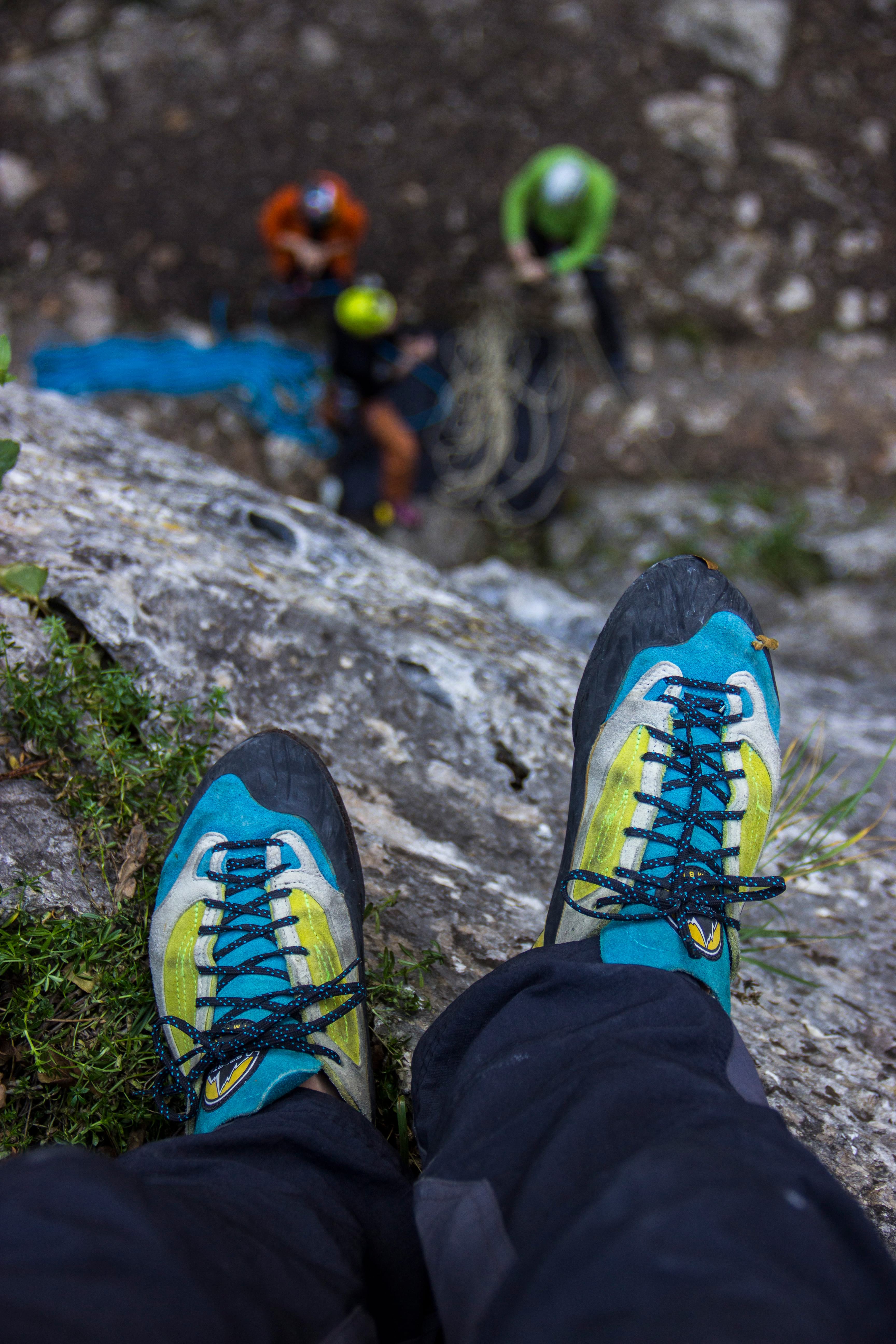 close up picture of la sportiva climbing shoes